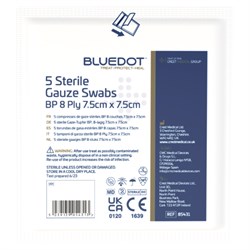 Gauze Swabs Sterile 7.5 7.5 x 7.5cm (Pkt5) 85431