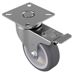 Castor 75mm Grey Rubber Swivel Brake Varley