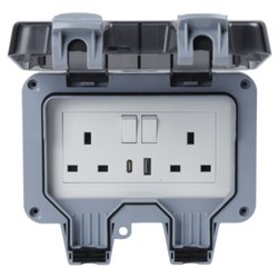 Socket 2 Gang USB IP66 377787 Outdoor W/proof
