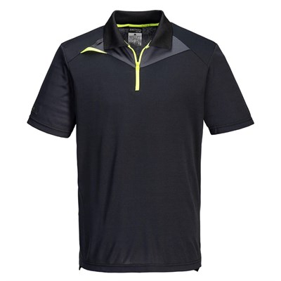 Polo Shirt Med Black Zip Front Wicking DX410