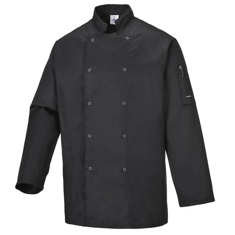 Chefs Jacket Stud Small L/Sleeve Black HO11/C833