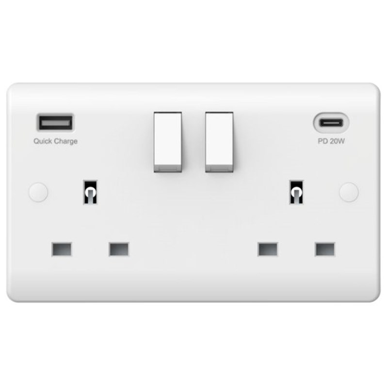 Double Socket Switched 2 Gang with USB A+C 355831