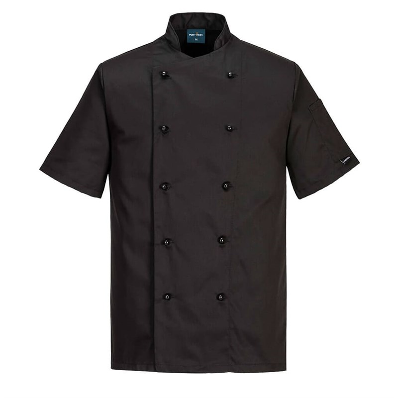 Chefs Jacket Small Black S/Sl Button Kent C734